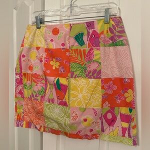 Vintage Lilly Pulitzer White Label patchwork skirt. Size 12. Pink yellow green